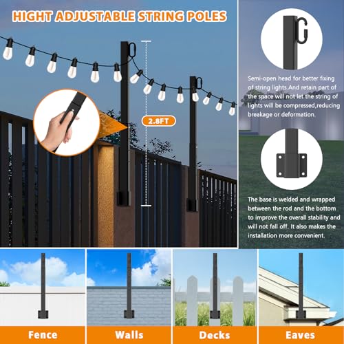 Mutovlin 4 Pack String Light Poles,2.8 Ft Light Poles for Outside String Lights,Outdoor Lights Pole with Fork,Metal Poles Stand for Patio Deck Backyard by Mutovlin - Image 2
