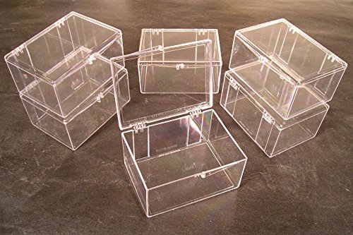 Lot of 6 Crystal Clear Hinged Plastic Trading Card Storage Boxes (100-ct) - Made in the U.S.A.
