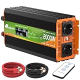 2000W Convertisseur 12v 220v Pur Sinus Transformateur Onduleur 2 Prises UE avec LCD Télécommande Ports USB+Type C pour RV Voiture De Camion,Camping,Caravane,Bateau