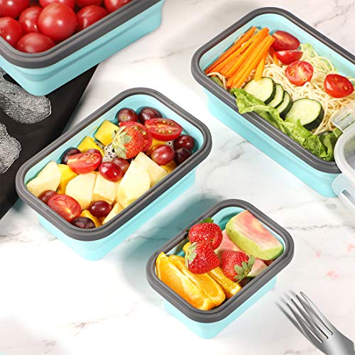 Beeptrum Zusammenklappbarer Aufbewahrungsbehälter aus Silikon mit Deckel, tragbarer Bento-Box zum Platzsparen, Mikrowelle, 4er-Set… – Ansicht 4