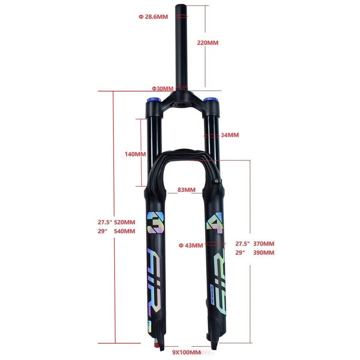 MTB rower górski aluminiowe widelce amortyzujące proste 1-1/8'' amortyzator rowerowy przedni widelec 27,5 29 cali podróż oś 140 mm QR 9 mm tłumienie odbicia