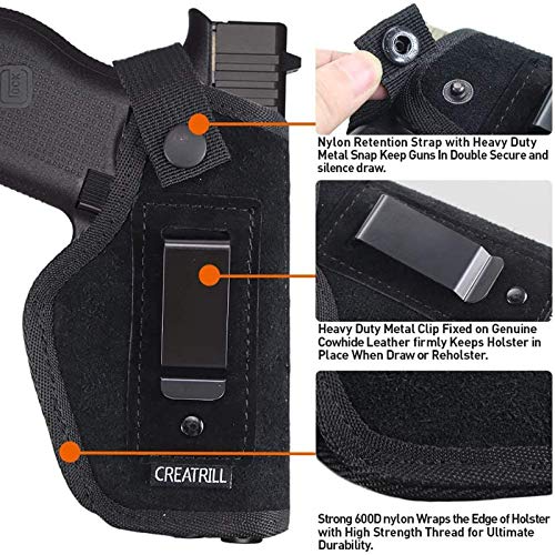 Creatrill Suede Leather Inside The Waistband Holster | Fits M&P Shield 9mm, .40, .45 Auto / Glock 26 27 29 30 33 42 43 / Ruger LC9 / Springfield XD & Similar Pistols | Gun Concealed Carry IWB Holster