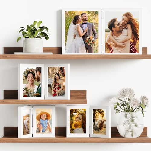 decorUhome Double 8x10 Picture Frame Vertical, Engineered Wood Bifold Photo Frame with Plexiglass for Tabletop Display, 8x10, White