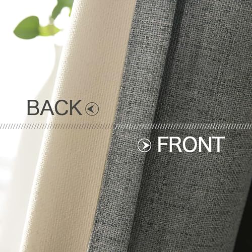 Image of MIULEE Linen Texture Curtains for Bedroom Solid 100% Blackout Thermal Insulated Dark Grey Curtains Grommet Room Darkening Curtains /Draperies Luxury Decor for Living Room 52x84 Inch (2 Panels)