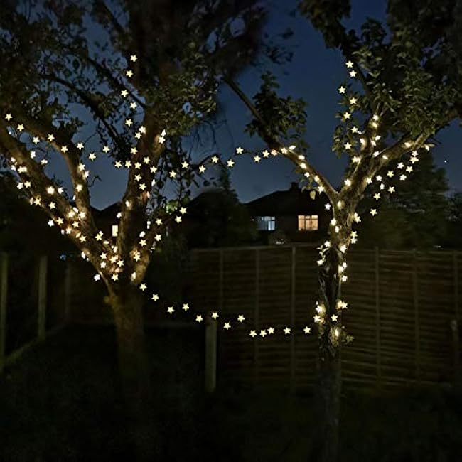 50ft 120 LED Solar Star Fairy Lights, Outdoor Decorative Solar String Lights, Waterproof Ambiance Lighting for Patio Deck,Camper,Gazebo,Girls Themed Room,Garden,Porch,Bush Decor,Warm White