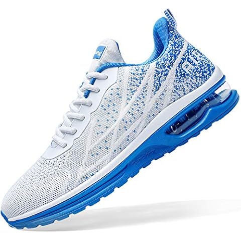 Autper Mens Air Athletic Running Tennis Shoes Breathable Sport Gym Workout Jogging Walking Sneakers Size 11.5wide - White/Blue Cover