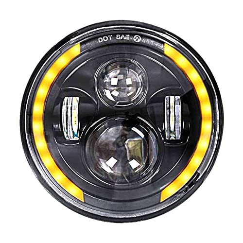 Image of Miwings 6 LED Projector Headlight with Dual Color DRL Half Ring For Mahindra Thar /Jeep /Royal Enfield Bike Models, 7 Inch, White & Amber