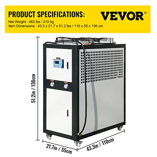 Vevor Water Chiller 6Ton Capacity, Industrial Chiller 6Hp, Air-Cooled Water Chiller, Finned Condenser, W/Micro-Computer Control, Stainless Steel Water Tank Chiller Machine For Cooling Water #TOP6