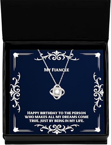 Best Fiancee Gifts, Happy Birthday to The Person who Makes All My Dreams Come, Cool Holiday Love Knot Silver Necklace from