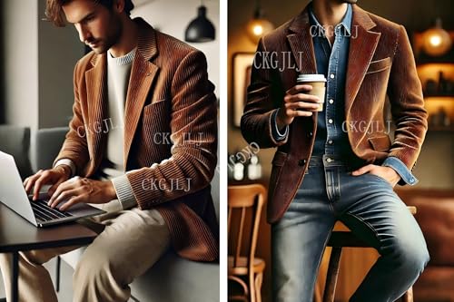 Mens Corduroy Blazer Vintage Suit Jacket Casual Formal 2 Button Notch Lapel Sport Coat Long Sleeve Wedding Coats3