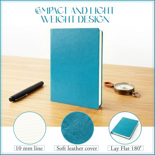 Image of GLUN Soft Touch PU Leather A5 Notebook, Turquoise Cover Portable Pocket Diary Notepad with Schedule, 242 Writing Pages for Home, School & Office Use