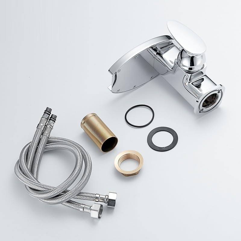 Grifo cascada inteligente para un baño moderno con luces LED cromado blanco 6