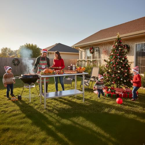 Image of ROCKPOINT Stainless Steel Table for Prep & Work 24x48 Inches, NSF Metal Commercial Kitchen Heavy Duty Table with Adjustable Under Shelf and Table Foot for Restaurant, Home and Hotel