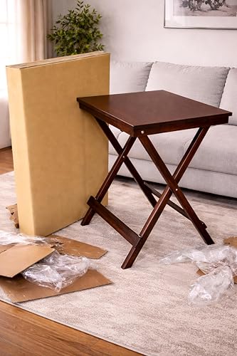 Image of fplus Teak Wood Compact Folding Table 18x20x24 Inches | Foldable Stool-Table for Balcony & Study