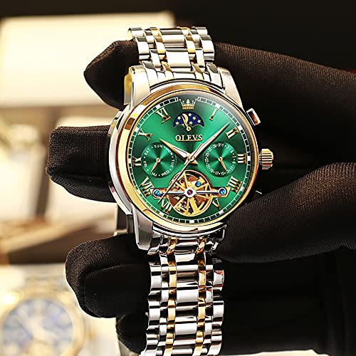 Image of OLEVS Men Watch Automatic Mechanical Skeleton Moon Phase Dress Business Stainless Steel 3AT Waterproof Luminous Men Wrist Watch