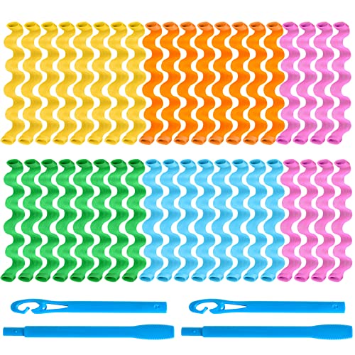 42 Pieces Hair Curlers Heatless Wave and Spiral Two Styles Formers with Styling Hook No Heat Curlers Magic Hair Rollers for Women and Girls Hairstyle Styling (11.8)