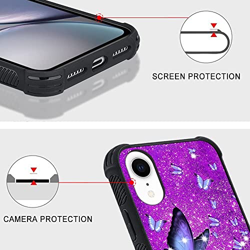 Ziye Designed For Iphone Xr Case Purple Butterfly Hard Lanyard Case With Phone Ring Holder,Full Body Protection Shockproof Drop Protection Soft Tpu Bumper Cover Protective Phone Case #TOP1