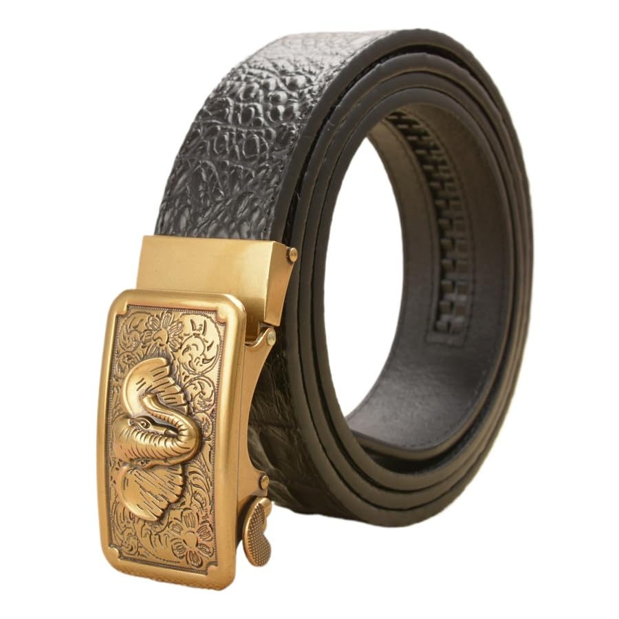 Men's Premium Genuine Leather Belt - Alligator & Elephant Embossed Design, Automatic Buckle Dress Belt for Business & Casual