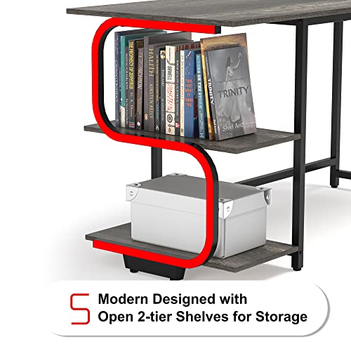 Teraves Reversible Computer Desk For Small Spaces,Small Desk With Shelves,47 Inch Gaming Desk Office Desk Bedroom Desk For Home Office #TOP3