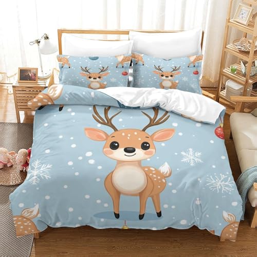 Housse de couette 200x200 Noël microfibre drap de lit imprimé cerf - 3
