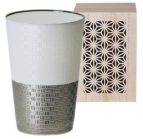 J-kitchens Ultra Thin Tumbler, Platinum, Ajiro, Wooden Box, 12.5 fl oz (370 ml), Made in Japan