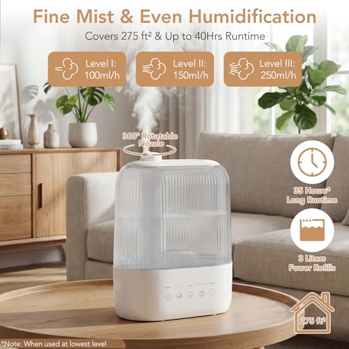 Electactic 3L Top Fill Humidifier, Essential Oil Diffuser & Cool Mist Humidifiers, Smart Humidity Control, Quiet Ultrasonic, 360° Nozzle, 7-Color Light for Bedroom, Home Office by Electactic - Used condition - Image 2