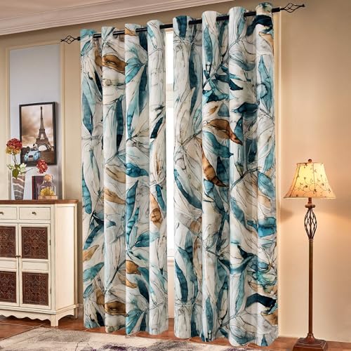 SUBRTEX Light Flitering Curtains 52Wx108L, Room Darkening Vibrant Floral Drapes,