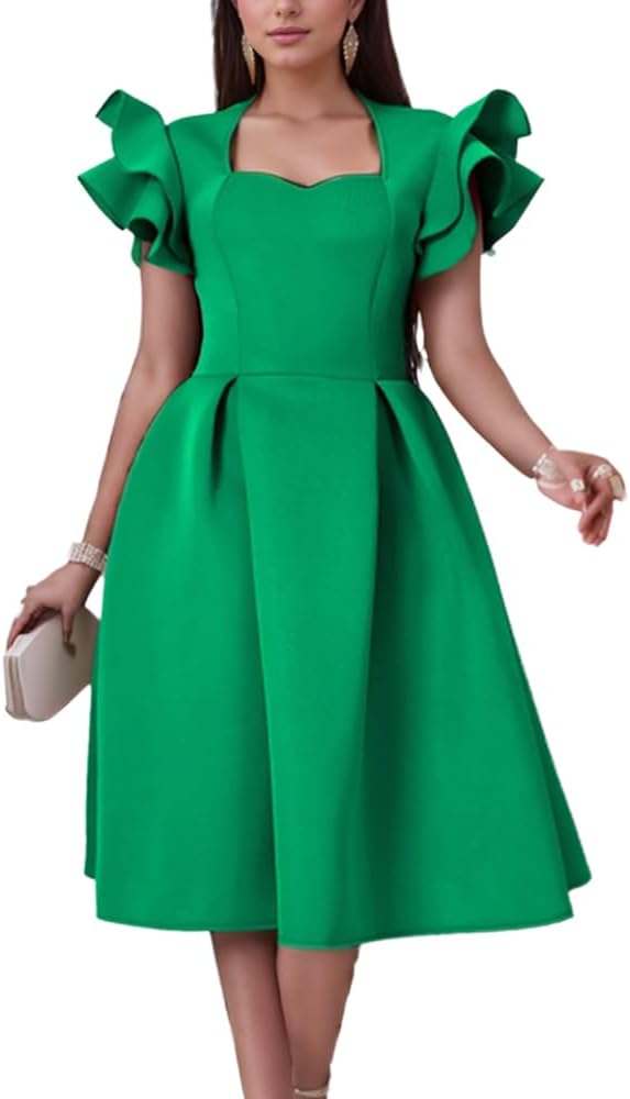 ONTINVA Women's Summer Flutter Sleeves A-Line Halter Plus Size Sundresses Causal Cocktail Swing Dress