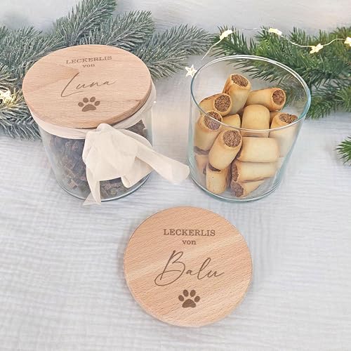 Feenstaub Personalisiertes Vorratsglas mit graviertem Deckel, Glas Futterdose Hund, Futteraufbewahrung, Geschenk Hund, Hundebesitzer, Leckerli-glas, Aufbewahrungsglas mit Namen, Pfote