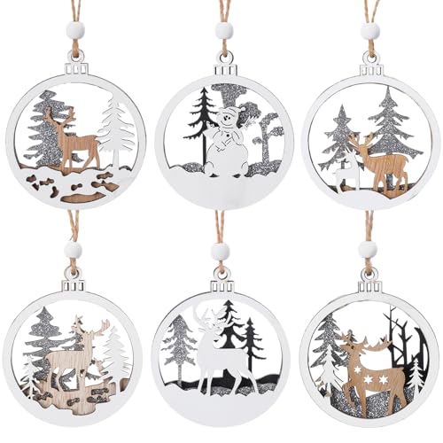 YUXIANLB 6 Teiliges Set Mit Christbaumschmuck Aus Holz Rustikaler...