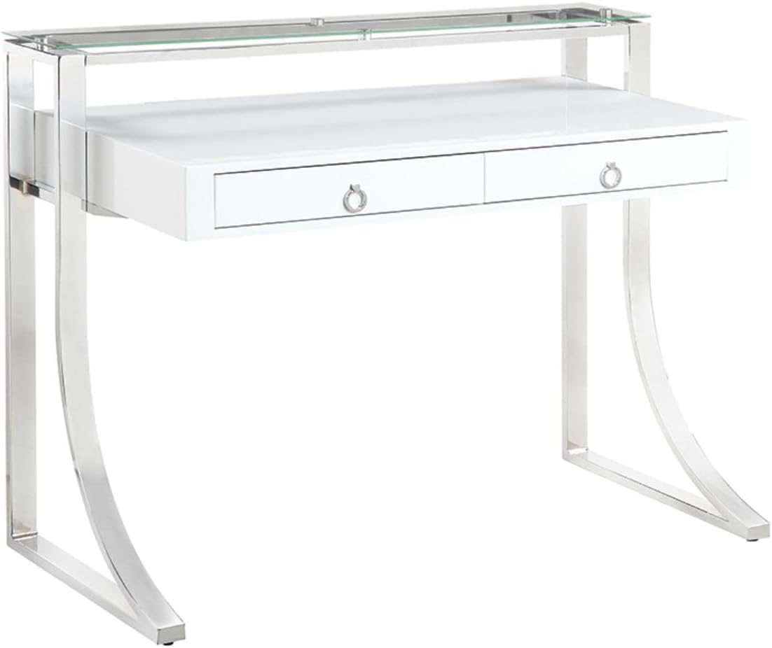 Coaster Fine Furniture Gemma 2-Drawer Writing Desk Glossy White and Chrome