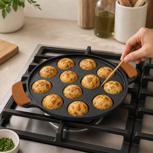 Image of HomeEssentials Cast Iron Appam Pan, Appe, Paniyaram Maker (12 Pits Appam Pan)