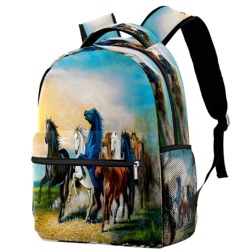 Sac à dos d'école pour adolescentes et sac de voyage multicolore motif cheval 40cm