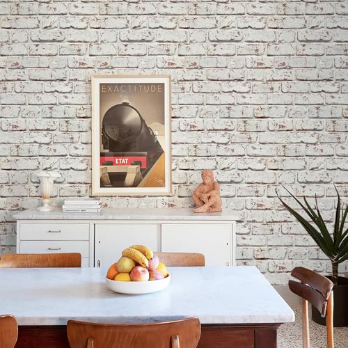 Aniboo White Brick Wallpaper Peel and Stick Faux Rustic Brick Contact paper 393inL 17.3inW Self Adhesive Removable Wallpaper for Bedroom Fireplace Kitchen Backsplash Waterproof Contact paper for Walls by Aniboo - Image 2