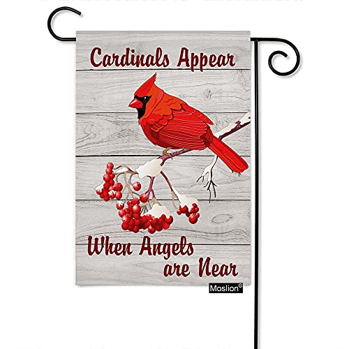 Moslion Red Bird Garden Flags Double Sided Cardinal Appear When Angels Are Near Red Berries On Wooden Plank Yard Flag 12.5X18 Inch Burlap Banners Home Decorative Outdoor Villa #TOP15