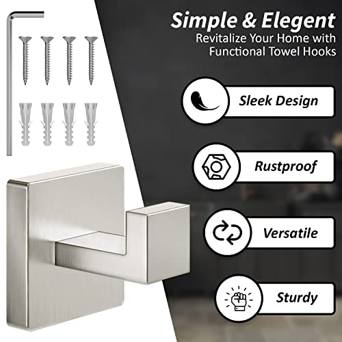 Rixy Premium Brushed Nickle Towel Hooks For Bathroom - Stylish Shower Hooks For Towels - Bathroom Hooks For Hanging Towels Robes Coats - Pack Of 2 Stainless Steel 304 Coat Hooks Wall Mounted #TOP3