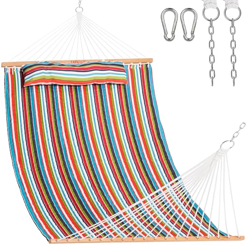 Image of Lazy Daze Double Quilted Hammock with Pillow and Carabiners, Bright Stripe