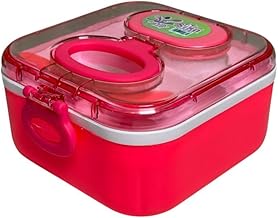 لانش بوكس كيوشوب®️ عملي بتقسيمات متعددة – 3 خانات علوية لتنظيم الطعام، مساحة كبيرة سفلية مربعة، 2×1 (معلقة + شوكة) مدمجة، مثالي للشغل والمدرسة والنادي (Pink)