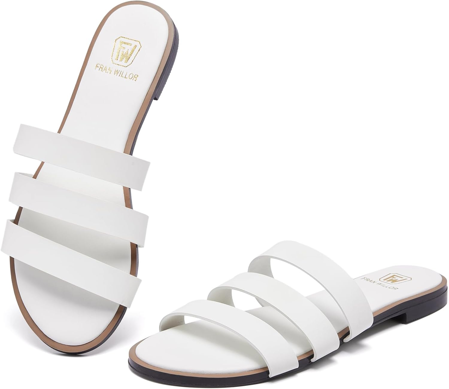 FW FRAN WILLOR Women's Flat Sandals Dressy Open Toe Round Toe Slide Sandals Comfortable Casual Beach Slip on Slippers for Summer