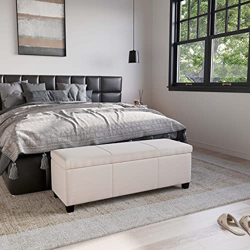 Image of BELLEZE Storage Ottoman, 47 Inch Bench Bedroom Bench with Safety Close Hinge, Extra Long Ottoman with Storage for Living Room, Entryway, Hallway, Foot Rest, Support 300lbs - Beige
