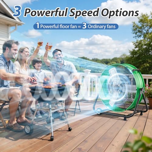 Image of LifePlus 24 Inch Industrial Drum Fan, 320W High Velocity Floor Fan, 3 Speed Heavy Duty Metal Air Circulator, 360 Tilt with Casters Handle ETL Standard for Patios, Warehouse, Commercial, 8900CFM