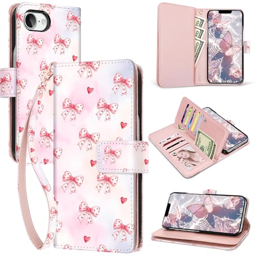 Étui portefeuille iPhone 16e 2025 Fingic rose antichoc rabat aimant
