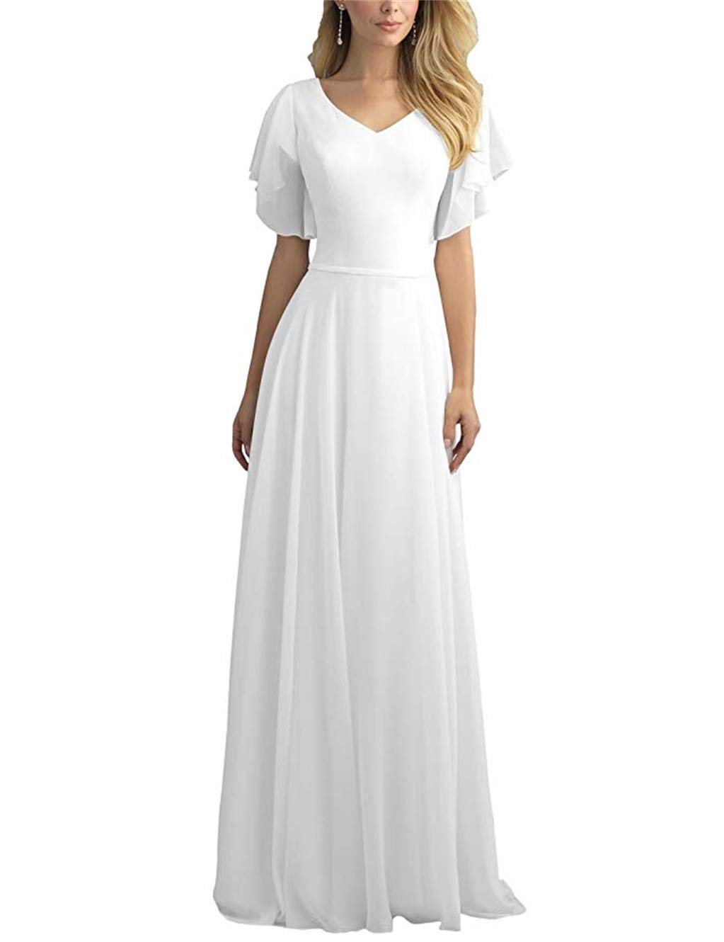 Robe de mariée longue en mousseline de soie avec col en V pour femme