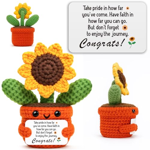 Cadeaux de félicitations pour femme : tournesol au crochet durable pour décoration de bureau
