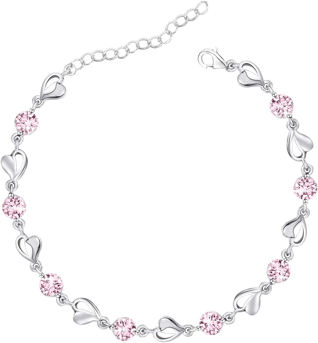 Silver Bracelet for Women,Heart Bracelet Shiny Crystal Diamond Adjustable Bracelet Mother's Day Jewelry Gift Birthday Christmas Gifts for Women Mom Wife Girls