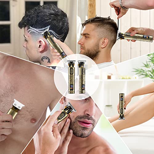 Gsky Hair Trimmer For Men Professional, Men's Hair Clippers T Blade Clippers For Hair Cutting, Zero Gapped Cordless Beard Trimmer With Led Display For Gift, Barbers And Stylists (Gold,1Pc) #TOP6