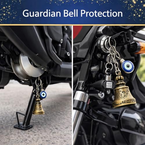 Image of Guardian Bell Keychain for Bike and Car | Tibetan Texture Bell Keychain with Evil Eye | Good Luck Charm Bell | Ghanti for Bike | Guardian Bell | Gift for Men | Protection Charm | Gift for Rider