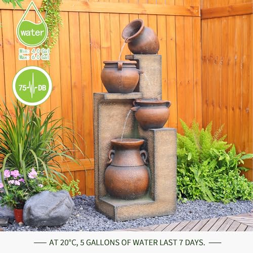 Water Fountain Outdoor Fountain with Lights - 53 Inches 4 Tiered Floor Standing Outdoor Water Fountains and Waterfalls for Garden, Patio, Backyard, Porch Home Art Decor