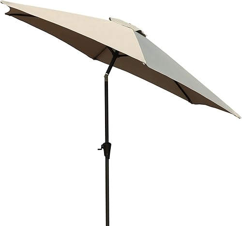 Miniatura 9 de Sombrilla de aluminio para patio de 8.8 pies con base incluida, sombrilla de piscina con base redonda de resina de 33 libras, botón de inclinación y