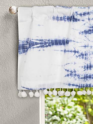 Image of Ravaiyaa - Attitude is everything Shibori Dyed Half Window Kitchen Curtain 100% Cotton Short Drapery Valance Curtain 40 inch X 18 inch Inch (Indigo Blue)
